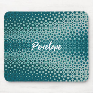 Tapis De Souris Bleu sur bleu Abstrait Monogramme blanc