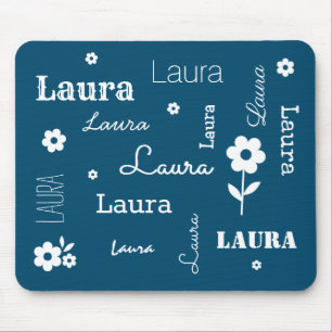 Tapis De Souris Bleu turquoise avec Fleurs blanches, Pad de souris