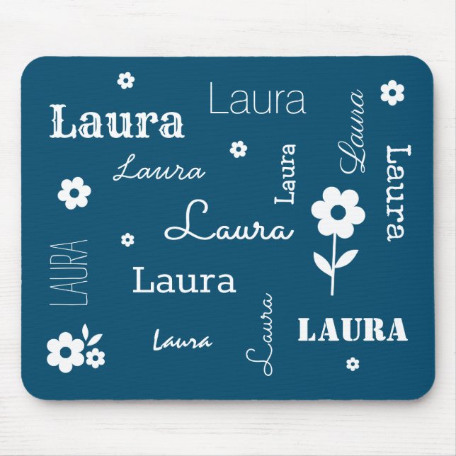 Tapis De Souris Bleu turquoise avec Fleurs blanches, Pad de souris (Devant)