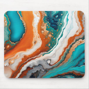 Tapis De Souris bleu turquoise, rouille et or peinture abstrait