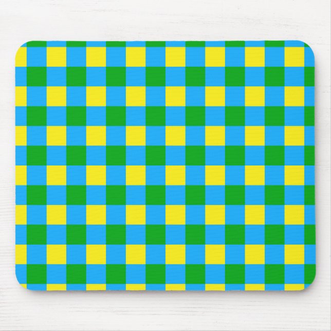 Tapis De Souris Bleu Vert Jaune Chèque Plaid Design Motif (Devant)