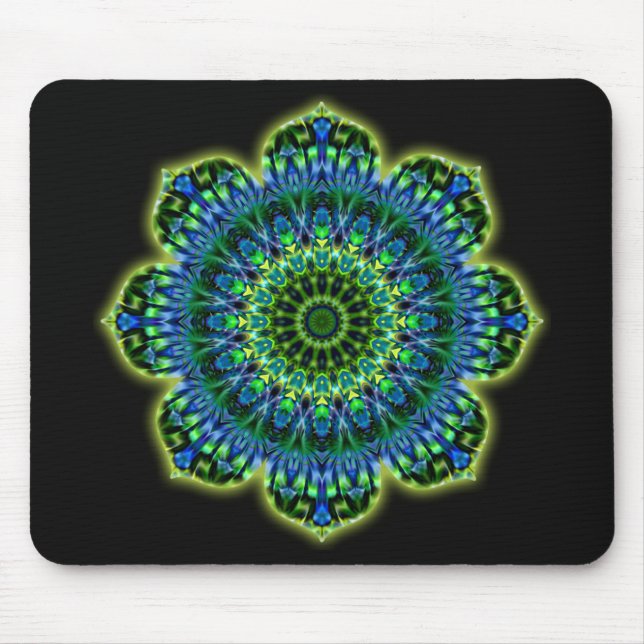 Tapis De Souris bleu vert mandala | noir (Devant)
