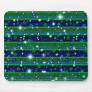 Tapis De Souris Bleu vert rayures avec étoiles et Raindrops