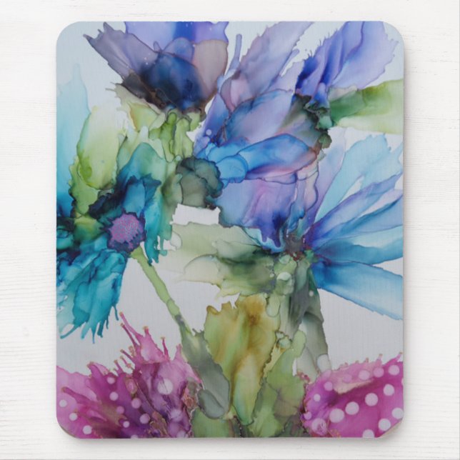 Tapis De Souris Bleu violet rose vert rose Art Floral (Devant)