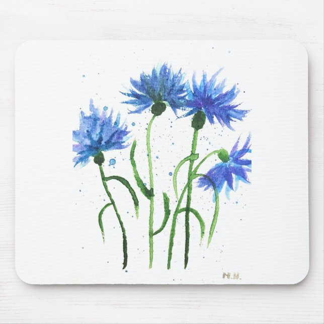Tapis De Souris Bleus fleurs de blé aquarelle (Devant)