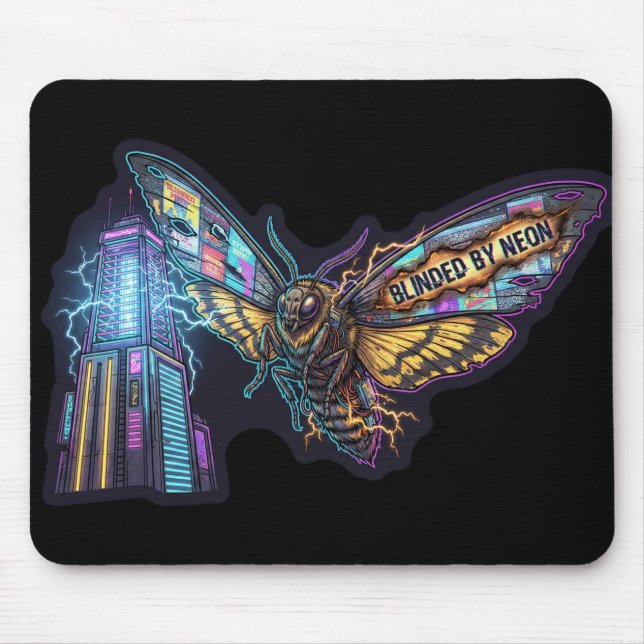 Tapis De Souris Blinded By Neon – Cyberpunk Moth City Lights (Devant)