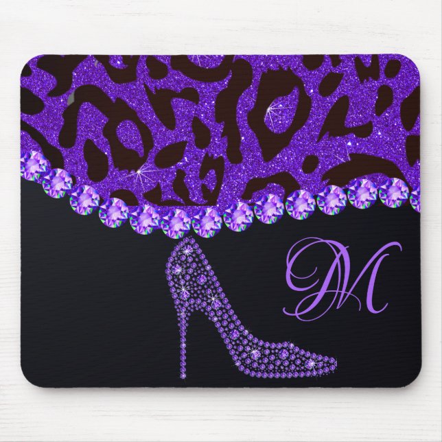 Tapis De Souris Bling Sparkle Diamond Glitter Leopard Purple (Devant)