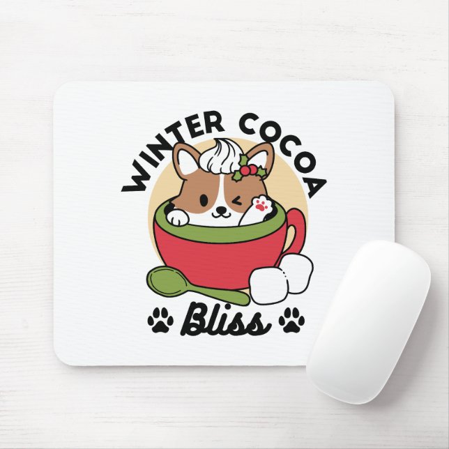Tapis De Souris Bliss de cacao d'hiver - Chien mignon en mode Mug (Avec souris)