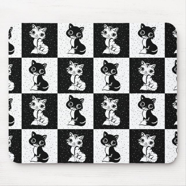 Tapis De Souris Bloc de monogramme noir blanc pour chat (Devant)