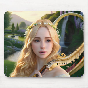 Tapis De Souris Blonde belle Muse Jouer une harpe