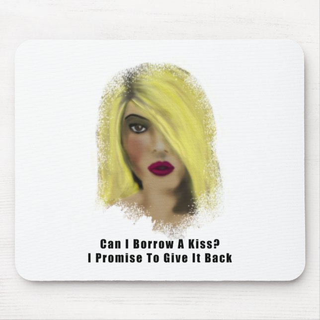 Tapis De Souris Blonde Bombshell Femme Emprunter Un Baiser (Devant)