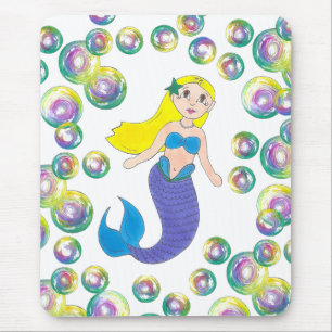 Tapis De Souris Blonde natation Sirène fille bulles Océan mer