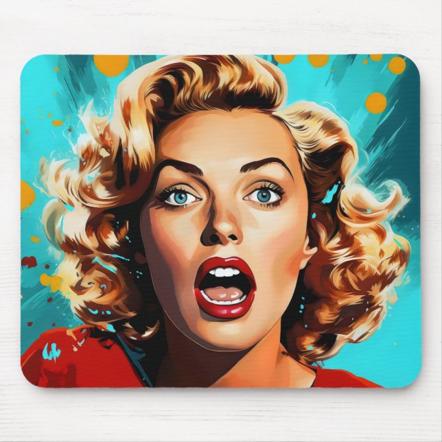 Tapis De Souris Blonde Pop Art surpris (Devant)