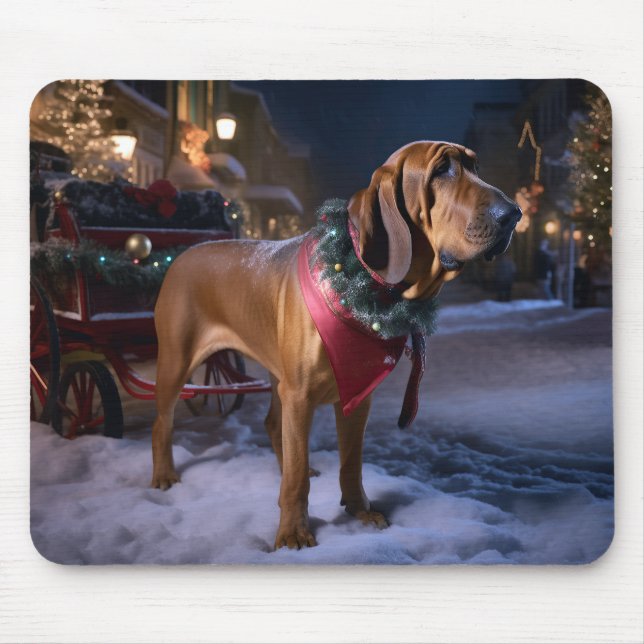 Tapis De Souris Bloodhound Saison des Fêtes de Noël (Devant)