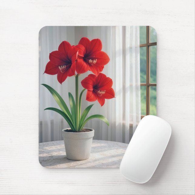 Tapis De Souris Blooming Red Amaryllis  (Avec souris)