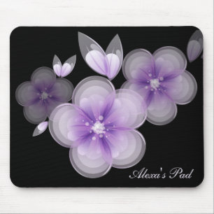 Tapis De Souris Blossoms Violets Sur Plaque De Souris Noire