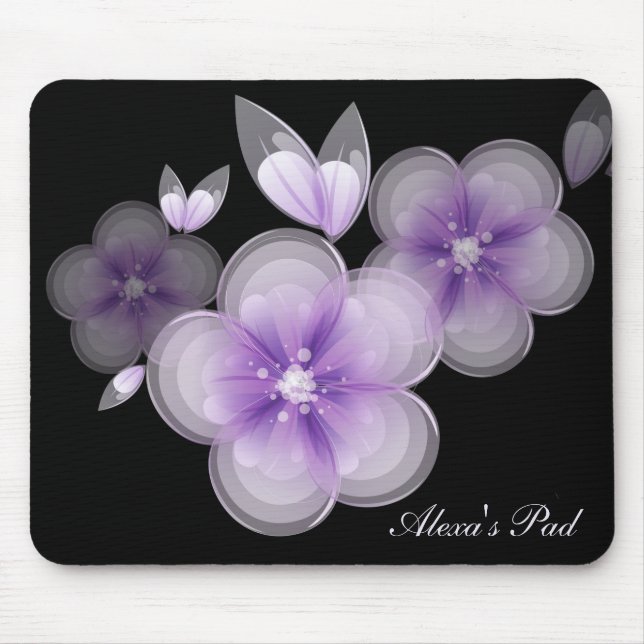 Tapis De Souris Blossoms Violets Sur Plaque De Souris Noire (Devant)
