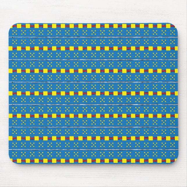 Tapis De Souris Blue and Yellow Geometric Ethnic Folk art pattern (Devant)