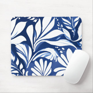 Tapis De Souris Blue Botanical Watercolor Floral Pattern