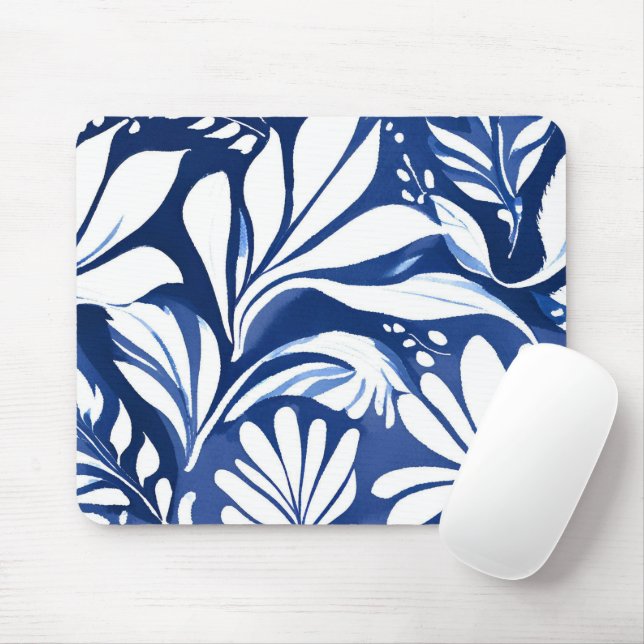 Tapis De Souris Blue Botanical Watercolor Floral Pattern (Avec souris)