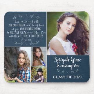 Tapis De Souris Blue Christian Verse Graduation 4 Photo Collage