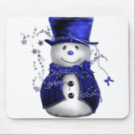 Tapis De Souris Blue Christmas Snowman<br><div class="desc">Un bonhomme de neige mignon et lunatique,  vêtu d'un chapeau et d'un gilet en velours bleu,  entouré d'étoiles bleues pour Noël.</div>