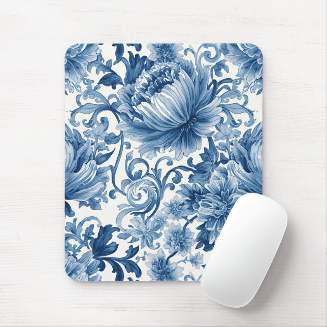 Tapis De Souris Blue Dreams | Floral Watercolor Chinoiserie (Avec souris)