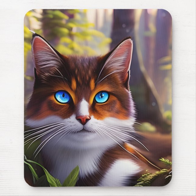 Tapis De Souris Blue Eyed Cat dans la forêt4 (Devant)