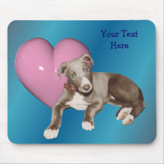 Tapis De Souris Blue Greyhound Chiot rose Coeur Mousepad