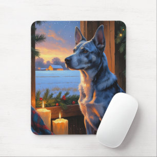 Tapis De Souris Blue Heeler avec lumières de Noël pour les Fêtes