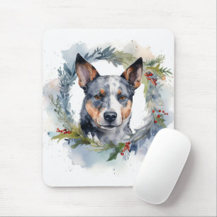 Tapis De Souris Blue Heeler Christmas Wreath Festive Pup