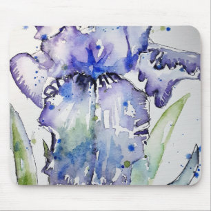 Tapis De Souris Blue Iris Art floral Aquarelle Art