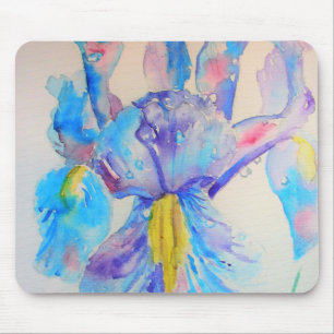 Tapis De Souris Blue Iris Art floral Aquarelle Design