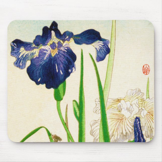 Tapis De Souris Blue Iris - imprimé japonais aquarelle (Devant)