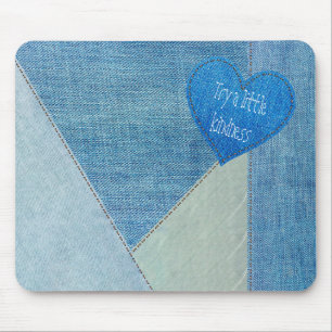 Tapis De Souris Blue Jean Denim Coeur avec Citation Souris