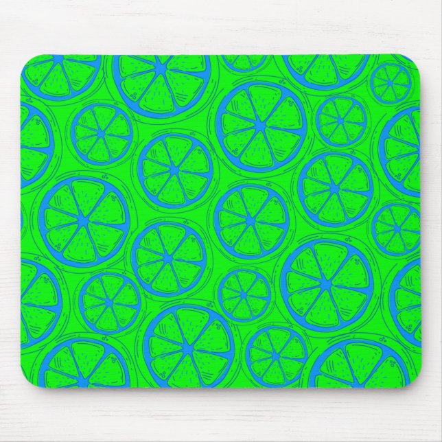 Tapis De Souris Blue Lime Lemon Pattern with Neon Green Background (Devant)