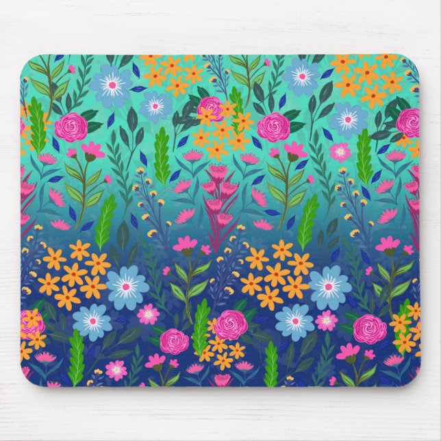 Tapis De Souris Blue Mint Gradient Jardin Fleurs Joli Design (Devant)
