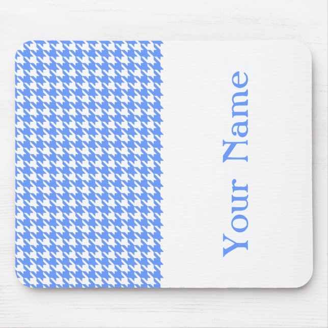 Tapis De Souris Blue Modern Houndstooth avec nom (Devant)