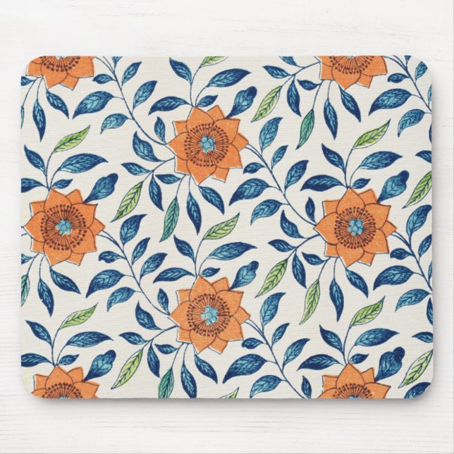Tapis De Souris Blue & Orange Floral Pattern (Devant)