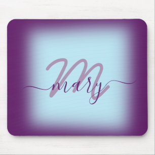 Tapis De Souris Blue Pastel Purple Nom minimal Monogramme