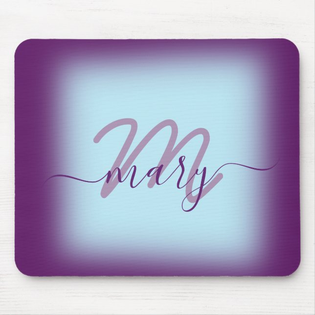 Tapis De Souris Blue Pastel Purple Nom minimal Monogramme (Devant)