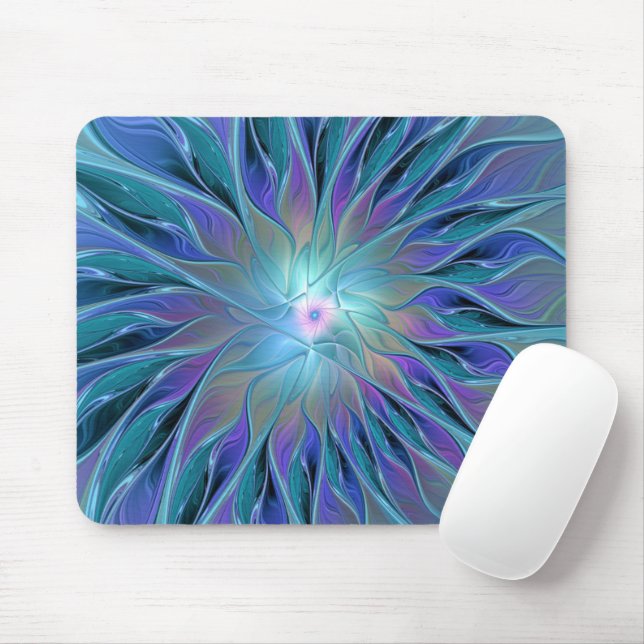 Tapis De Souris Blue Purple Flower Dream Abstrait Fractal Art (Avec souris)