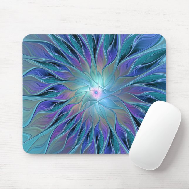 Tapis De Souris Blue Purple Flower Dream Abstrait Fractal Art (Avec souris)