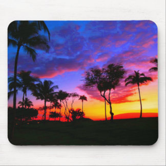 Tapis De Souris Blue Red Sunset Exotic Hawaiian Beach Palm Trees