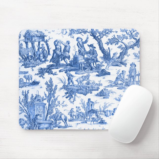 Tapis De Souris Blue Toile de Jouy   Mouse Pad (Avec souris)
