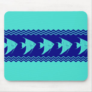 Tapis De Souris Blue Turquoise Coastal Angelfish Stripes