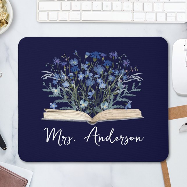 Tapis De Souris Blue Wildflowers Grow From Book Teacher (In situ)