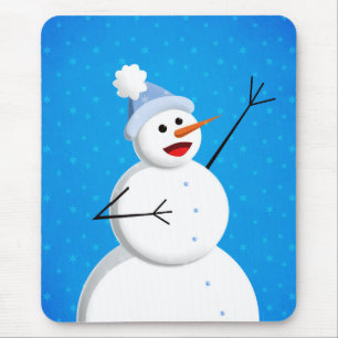 Tapis De Souris Blue Winter Happy Snowman