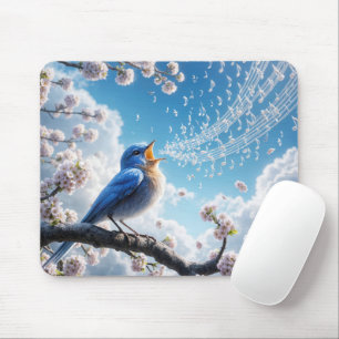 Tapis De Souris Bluebird chante sur une branche de cerisier