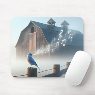 Tapis De Souris Bluebird Chanter Dans Matin Mist